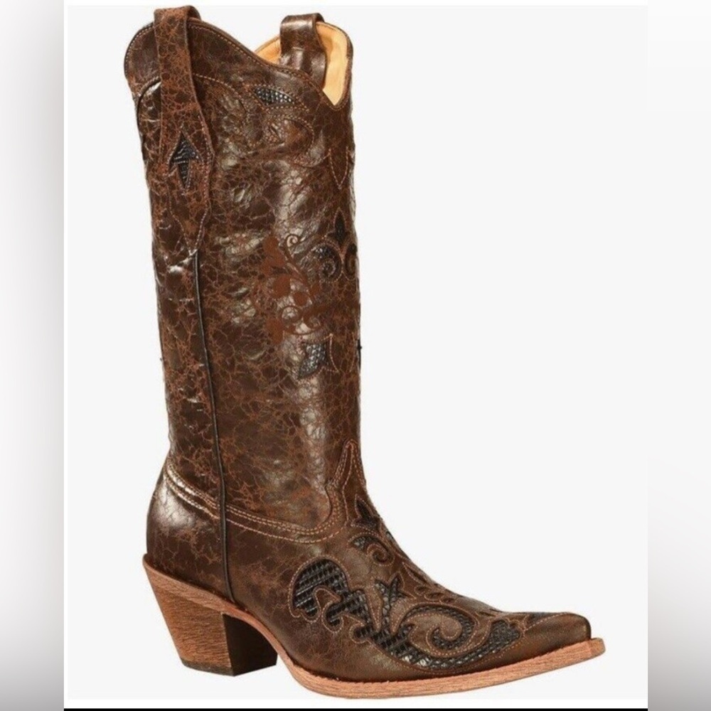 CORRAL Women's Vintage Lizard Inlay Snip Toe Cowgirl Boots C2109 Size 9.5 - Picture 2 of 16
